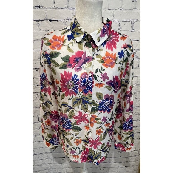 NWT Easy Clothes ❤️ Floral Shirt Long Sleeve Button Down Silk Blend size Medium - Picture 1 of 6
